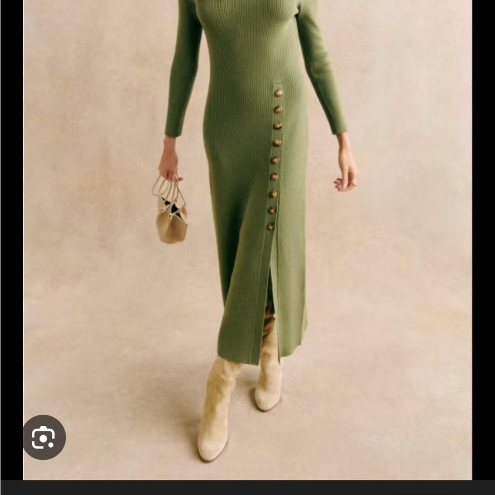 Sézane Harper Dress – Tilleul Green Ribbed Knit Midi Dress NWT Size XL